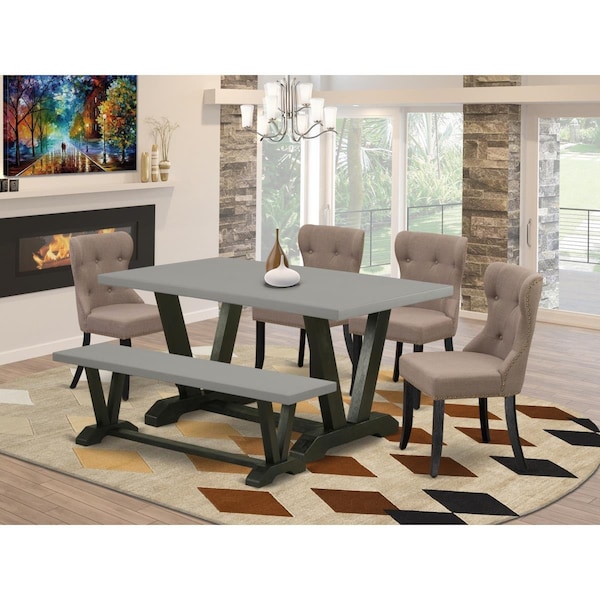 East West Furniture 6 Piece V-Style Kitchen Dining Room Set - Wire Brushed Black V696SI648-6 - main